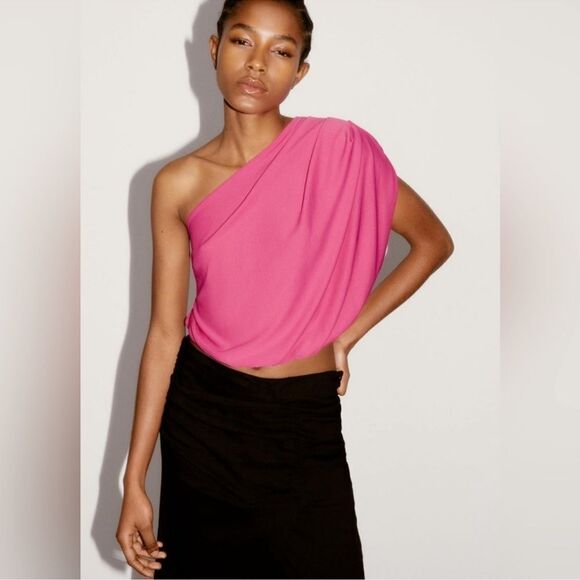Zara pink draped asymmetric top - Picture 3 of 7